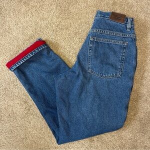 L.L. Bean Classic Blue Jeans with Red Flannel Fleece Lining Relaxed Fit Tapered